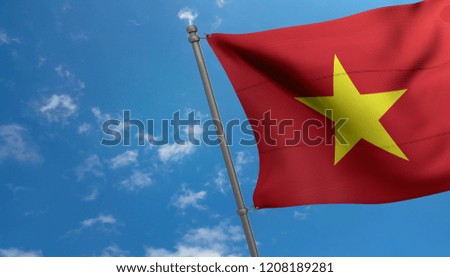 Vietnam national flag on blue sky background.