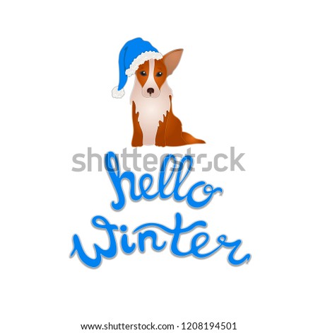 Vector Hello Winter Illustration with Symbol of the 2019 Year: Dog, Isolated on White Background Holiday Illustration.