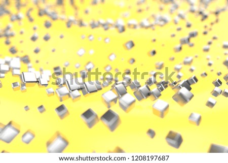 Silver or white gold platinum blocks cubes over light yellow wave background. Modeling 3d illustration. wealth rich mining bitcoin concept . Money growing business finance success clipart