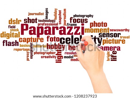 Paparazzi word cloud hand writing concept on white background.