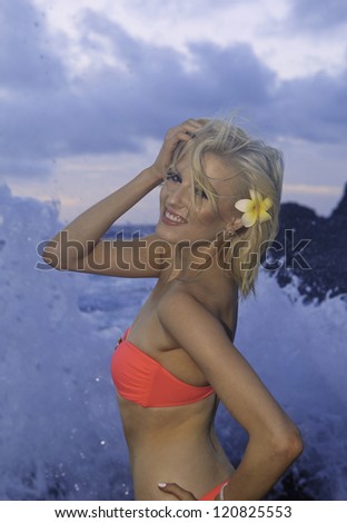 beautiful blond in bikini at a hawaii beach