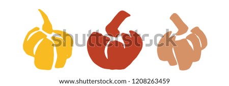 vector set or collection of a sketchy silhouettes of a colourful pumpkins in autumn for a happy halloween and thanksgiving day on a white background