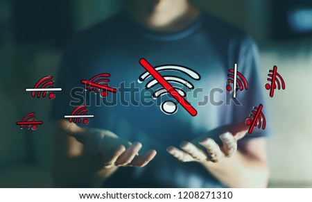No WiFi theme with young man in the night