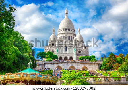 Basilica Sacre Coeur in Montmartre in Paris, France Royalty-Free Stock Photo #1208295082