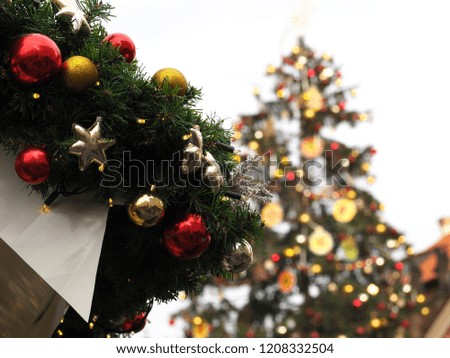traditional christmas decoration on a european christmas market on white background