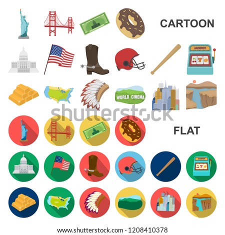 USA country cartoon icons in set collection for design.Travel and attractions vector symbol stock web illustration.