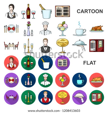 Restaurant and bar cartoon icons in set collection for design. Pleasure, food and alcohol vector symbol stock web illustration.