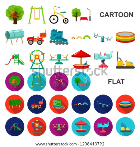 Playground, entertainment cartoon icons in set collection for design. Attraction and equipment vector symbol stock web illustration.