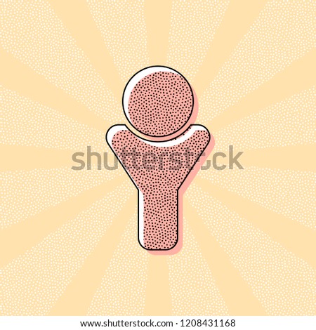 Simple male symbol. Man icon. Vintage retro typography with offset printing effect. Dots poster with comics pop art background