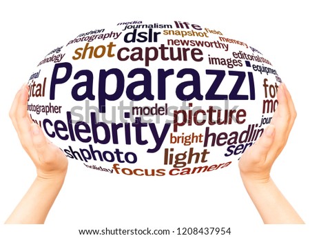 Paparazzi word cloud hand sphere concept on white background.