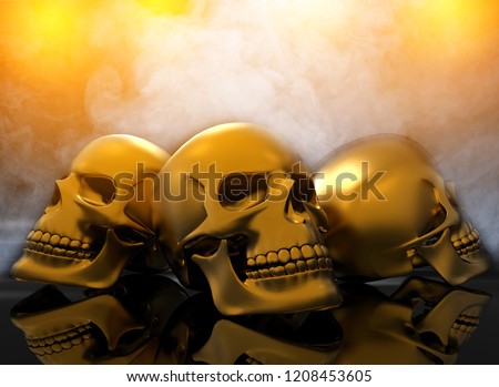 Golden skull with smoke background