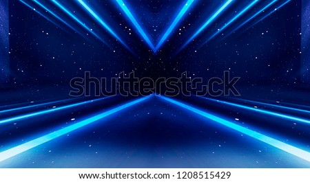 Product showcase spotlight background. Background wall with neon lines and rays. Royalty-Free Stock Photo #1208515429