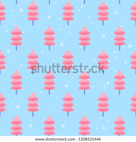 Modern flat fantasy pink trees minimalistic set,vector seamless pattern concept design on blue background