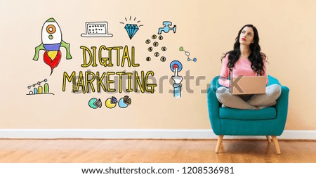 Digital marketing with young woman using a laptop computer 