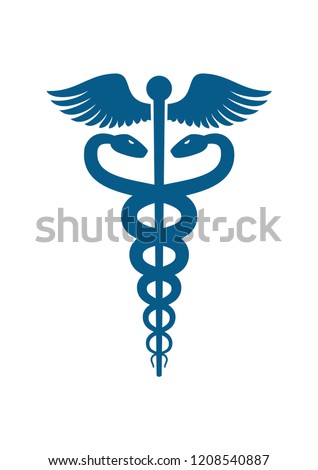 Caduceus with wings - Medical or Healthcare symbol flat icon isolated on white background. Vector illustration