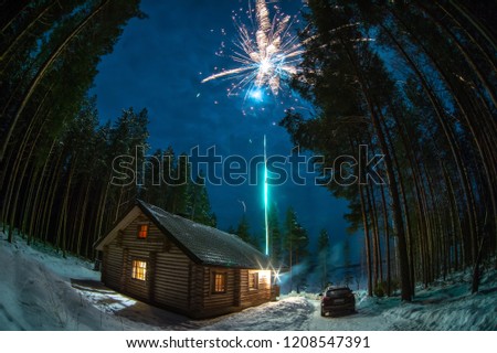 A lonely house in a pine forest during a salute