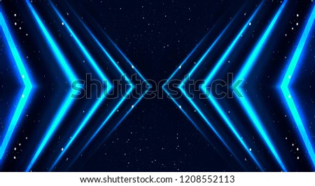Abstract dark background with neon lines and rays. Blue colour.