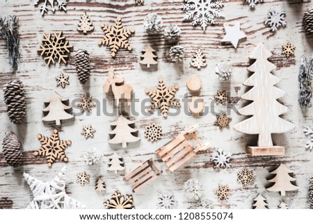 Flat Lay With Rustic White Christmas Decoration