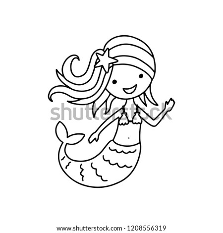 Vector illustration of cute mermaid waves