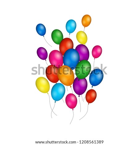 Group of colorful helium balloons isolated on white background.