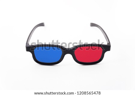 3d glasses on a white background isolated. Cinema glasses frontally. glasses view from above.