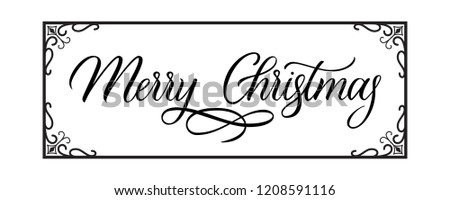 Merry Christmas frame vector lettering. Modern hand lettered brush calligraphy sign. Holiday celebration banner. Greeting card, invitation design. 