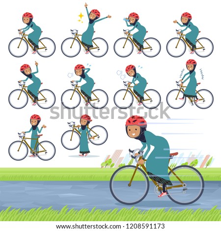 A set of old women wearing hijab on a road bike.There is an action that is enjoying.It's vector art so it's easy to edit.