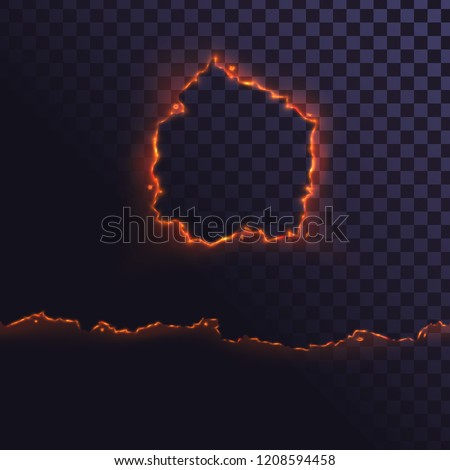 Edge of burning paper. Round burning hole and seamless horizontal edge Royalty-Free Stock Photo #1208594458