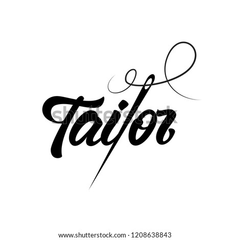 Tailor shop logo emblem in lettering style with needle.  Vector illustration design.