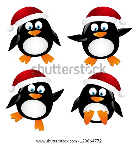 Set of cute penguin Santa