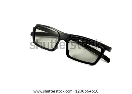 Back glasses eye isolated on white background / 3D glasses for watching movie at the cinema 