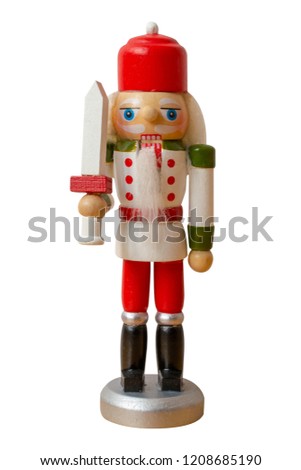 Christmas nutcracker toy soldier traditional figurine, Isolated on white background