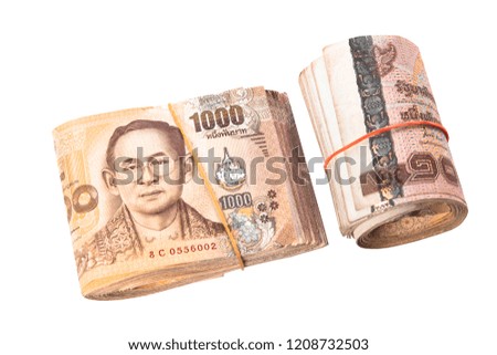 Thai baht banknote. Business and Finance concept. Bulk of banknote on white background.