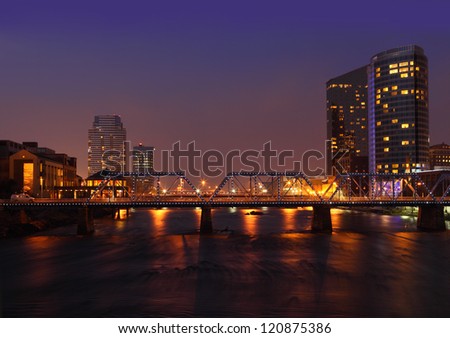 Grand Rapids city at night in Michigan USA Royalty-Free Stock Photo #120875386