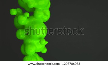 Abstract green bubble from spherecial shapes on black background. 3D rendering illustration 