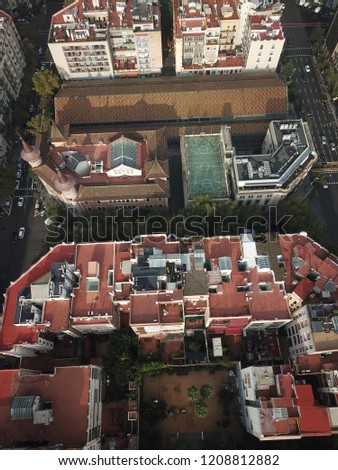 Downtown Barcelona drone 