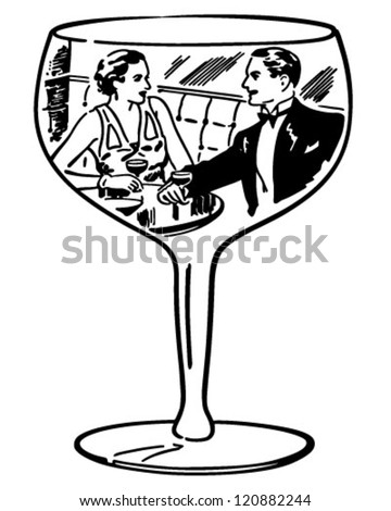 Couple In Wine Glass - Retro Clipart Illustration