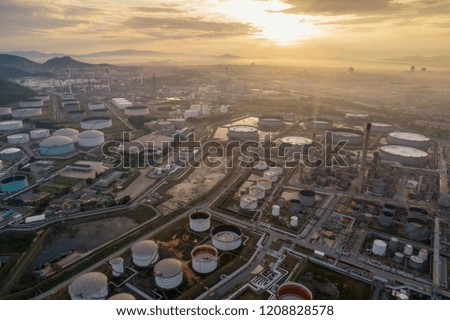 Aerial view gas storage sphere tanks in oil and gas refinery plant 
