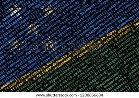 Solomon Islands flag  is depicted on the screen with the program code. The concept of modern technology and site development