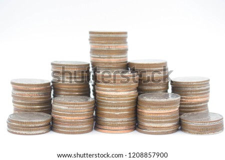 Thai coins isolated on white background.