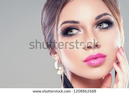 Beautiful woman cosmetic portrait healthy skin and hair beautiful eyes and lips