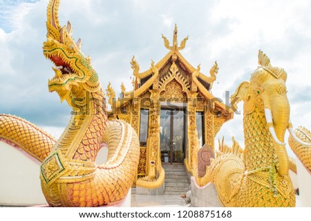 Thai Dragon or Serpent King or Naga Statue in Thai Temple