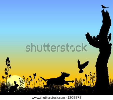 vector graphic depicting field scene in silhouette