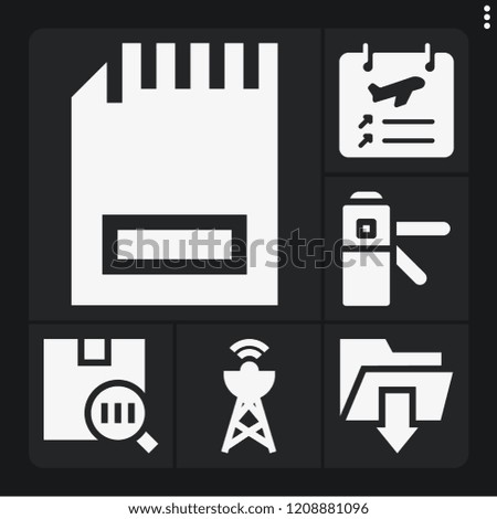 Set of 6 information filled icons such as access, barcode, departures, download, antenna