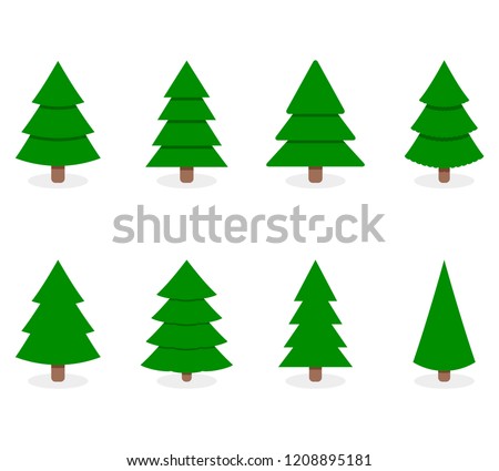 Green xmas tree set isolated on white. Vector tree christmas green, traditional symbol to new year illustration