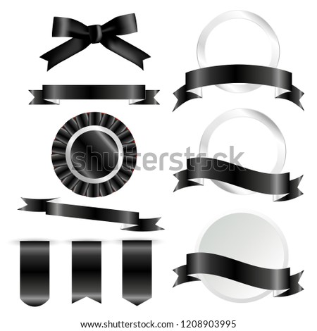 Golden Ribbons, flag and labels Set isolated On White Background. Vector Illustration for your design