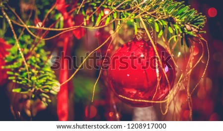 closeup of christmas balls on a Christmas tree