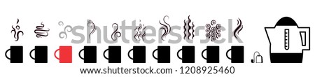Collection of hot drinks icon with steam symbols isolated. Steaming beverage pictograms with different waves Royalty-Free Stock Photo #1208925460