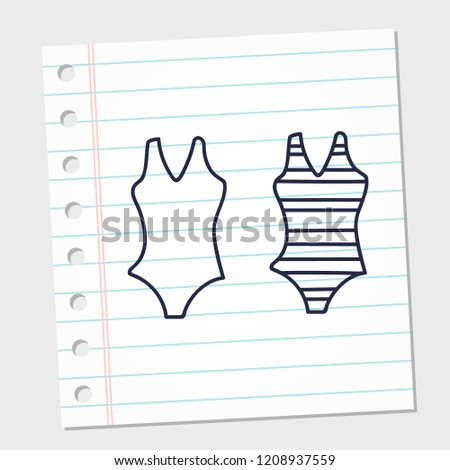 The summer swimsuit sketch bikini icon in doodle style with a paper background. vector illustration