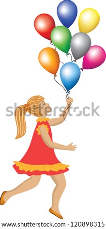 girl run and jump with balloons in your hand